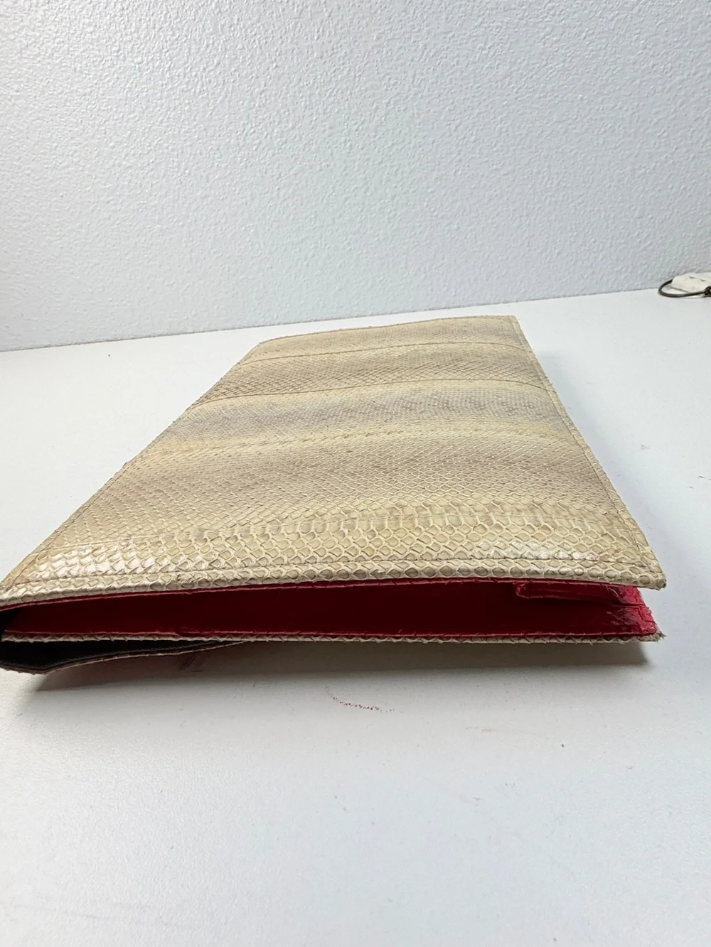 Vintage Nicole Saldana Genuine Snakeskin Red Trim Envelope Clutch Purse